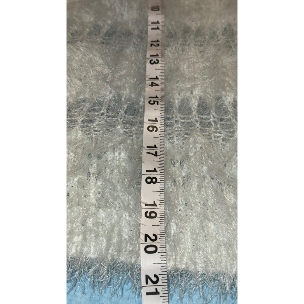New Light Blue Shaggy Eyelash Knit Striped Open Weave Fuzzy Sweater Women Small - Picture 4 of 8